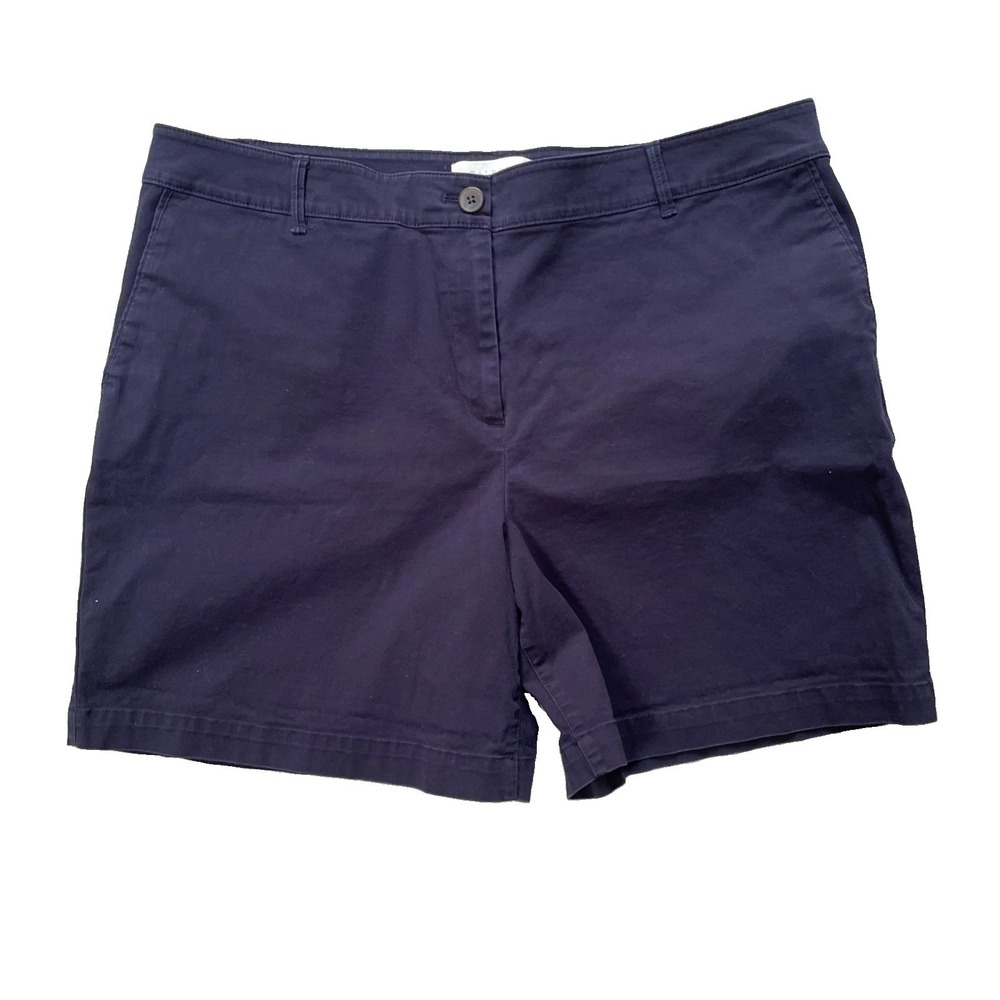 Talbots Women's Chino Shorts Size 16 Navy Blue Stretch Cotton Casual 36x11